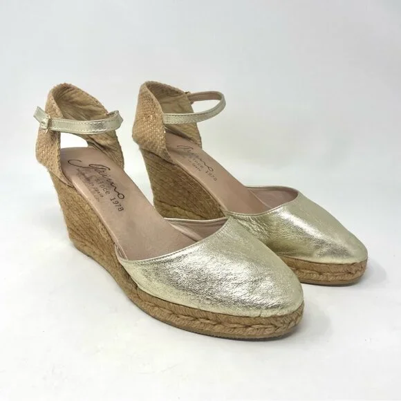* GAIMO Obi Wedge Espadrilles in Gold Leather Size 41 - Picture 4 of 13